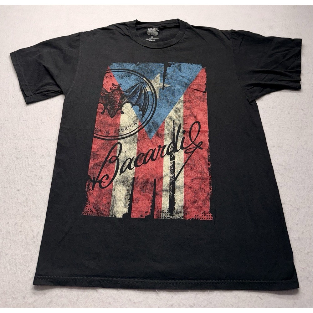 Bacardi Rum Puerto Rico Flag Graphic T-Shirt Men's Size Medium Black